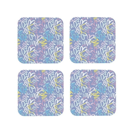 

Leather Coasters Set of 4 - colourful Abstract doodle pattern Lightweight Non-Slip Drink Coasters for Desk Anti-Scalding Desk Cup Coasters for Office Table Decor Square