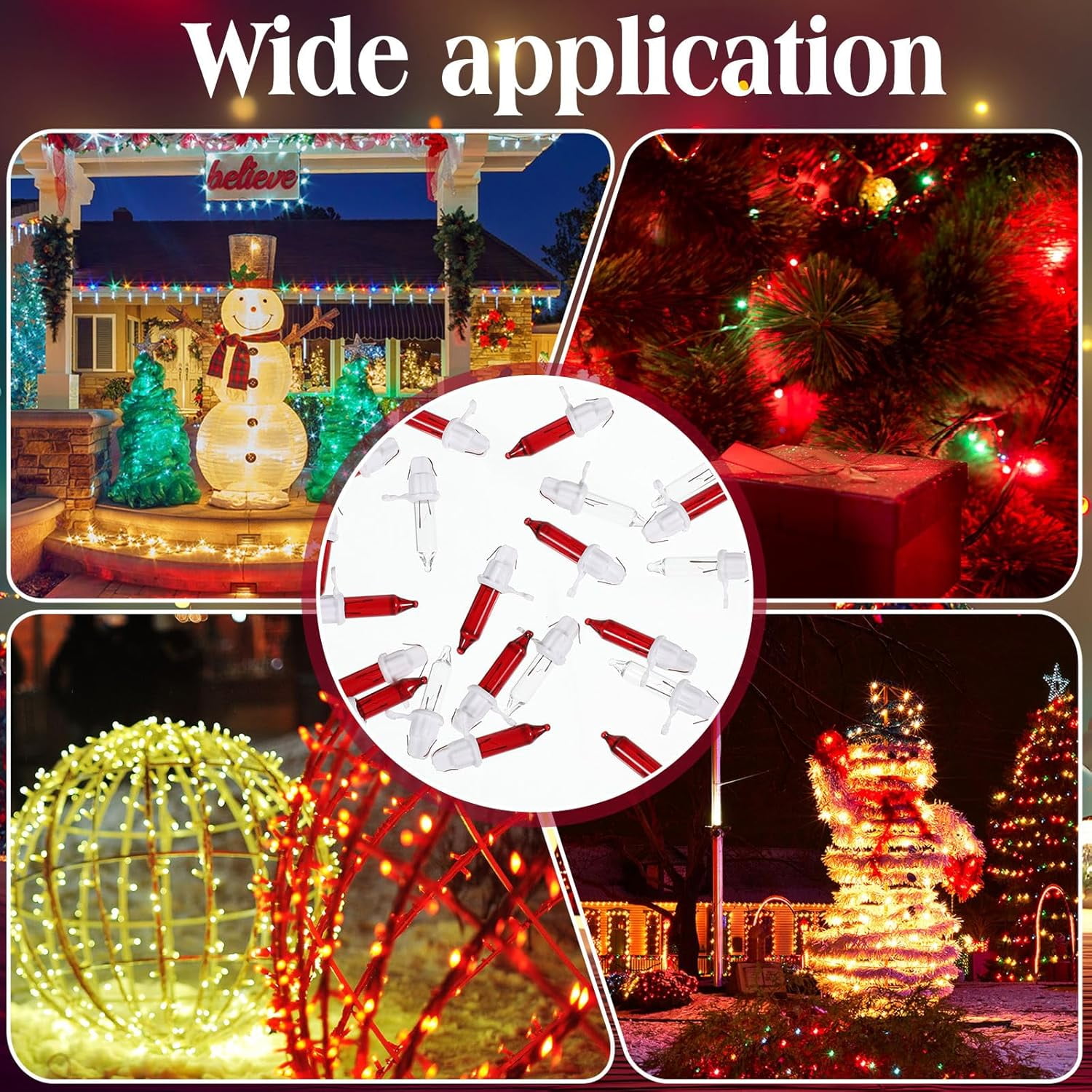 60 Count Christmas Tree Replacement Light Bulbs 2.5v 0.425 Watt Replacement Bulb Mini Incandescent Wire String Lights Decoration for Prelit Xmas Tree(Green Base with Warm White Bulb)