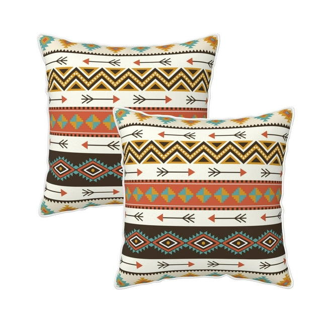 DouZhe Velvet Decorative Throw Pillow Covers Set of 2, Soft Square Cushion Cover with Invisible Zipper Retro Boho Aztec Tribe Style Printing, 16"x16"
