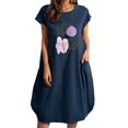 thumbnail image 2 of NEGJ Women Purple Flowers Printed Loose Short Sleeve Dress Summer Round Neck Dresses With Pocket Cotto, 2 of 4