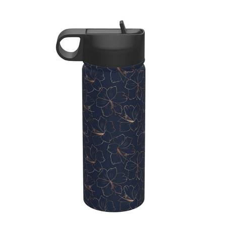 

Ocsxa Copper-Gold Gloss Outline Lily Flower Print 18 oz Insulated Water Bottle With Straw Stainless Steel Sports Water Cup Flask Wide Mouth Travel Thermal Mug for Home Office or Car