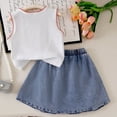 thumbnail image 6 of Toddler Girl Outfits Graphic Print Crew Neck Sleeveless Tank Top And Pleated Skirt 2 Piece Casual Wear Girls' Clothing Sets 3 Years-4 Years, 6 of 7