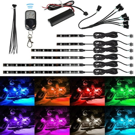 EEEKit 6pcs Motorcycle LED Light Kit Million Color Flexible Accent Glow Neon Strips with Wireless Remote Controller for Car SUV Truck Bike ATV Interior