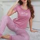 thumbnail image 1 of Conjunto de pijama de encaje para mujer, top de manga corta con pantalones, estampado de amor coreano, ropa de dormir bonita y dulce para el hogar, Verano, 1 of 3