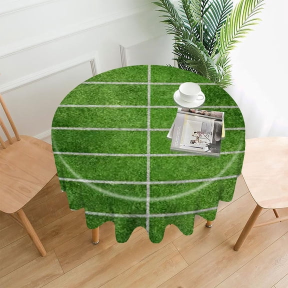 RKSupls 60 Inch Round Tablecloth, Football Field Green Premium Polyester Straight Edge Wrinkle Resistant Washable Table Cover for Party Home Dining Decor