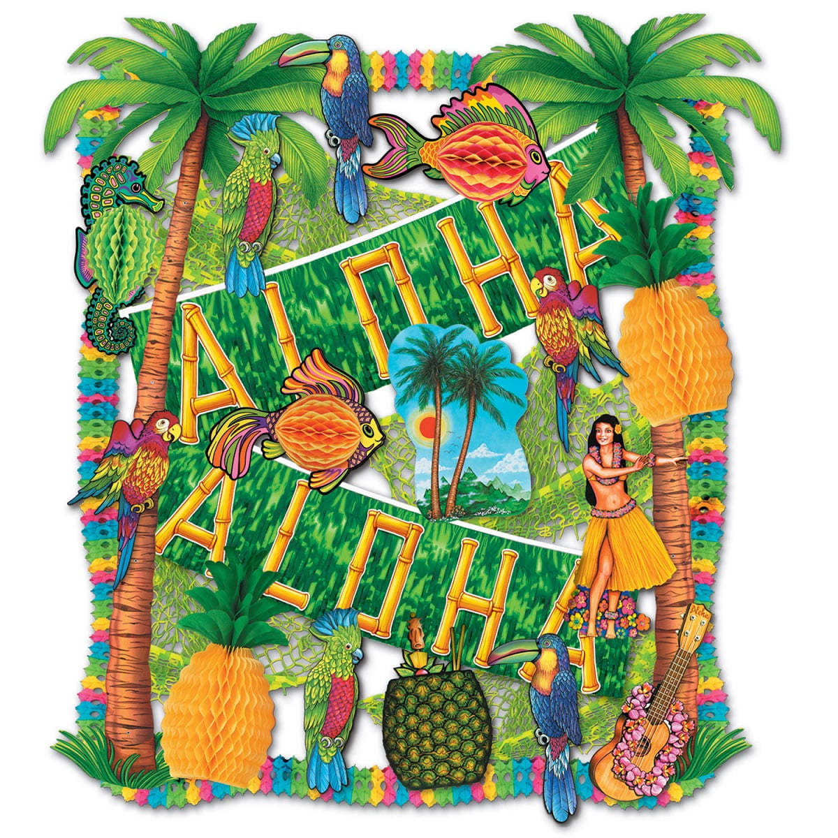 27 Piece Tropical Aloha Hawaiian Luau  Summer Party  Decoration Kit 