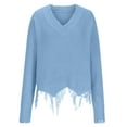 thumbnail image 4 of Lenpel Fall Sweaters for Women Trendy Long Sleeve V Neck Knitted Tops Solid Color Frayed Pullover Sweater, 4 of 6