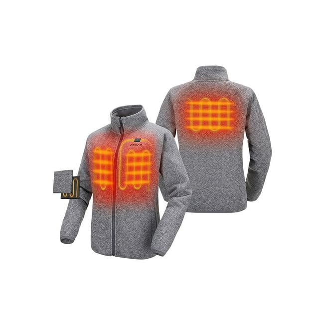 ORORO Women's 4-Zone Heated Fleece Jacket with Battery, Fleece Heated Jacket for Winter Outdoors (Gray, XL)