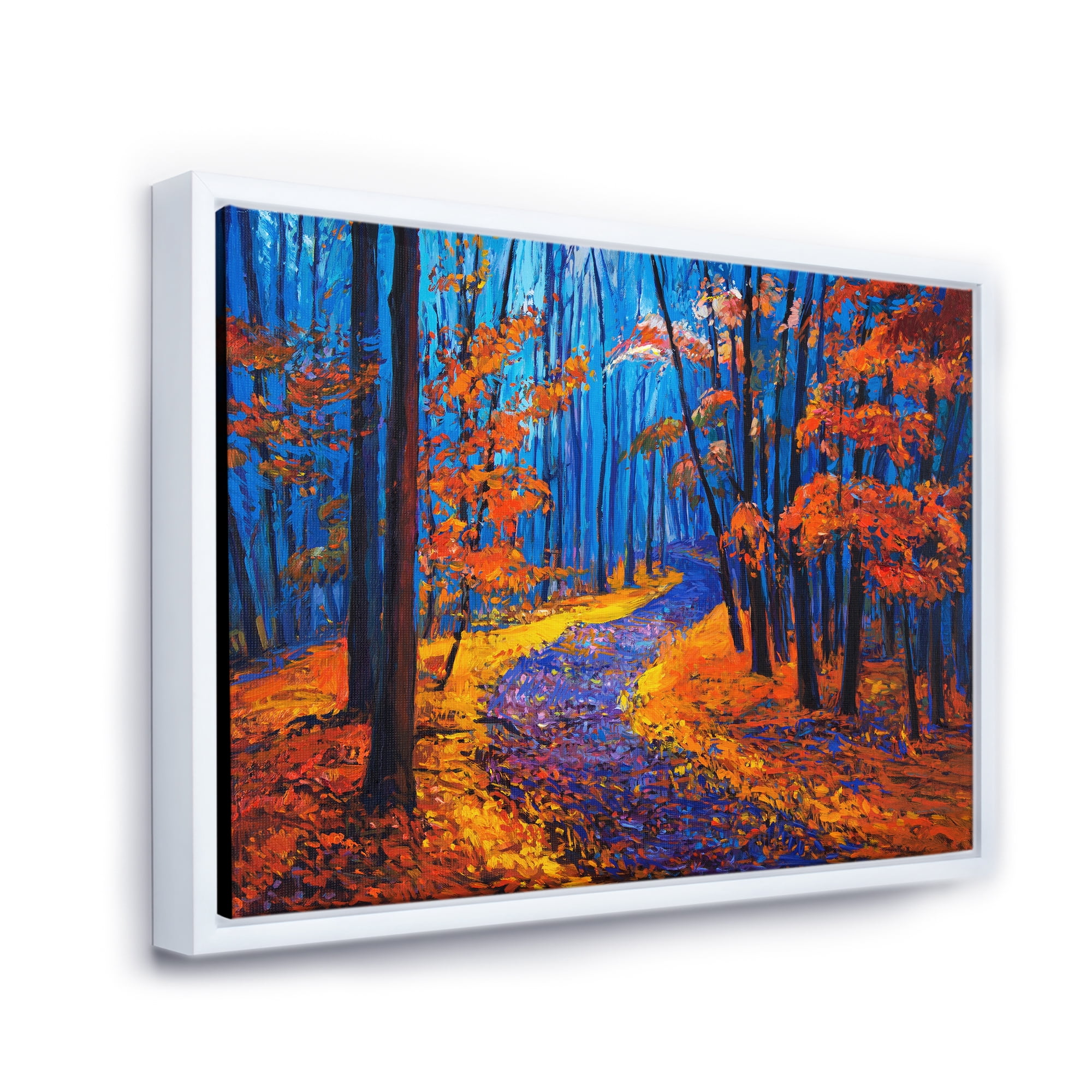 Designart 'Orange Autumn Landscape With Little Road I' Traditional Framed Canvas Wall Art Print