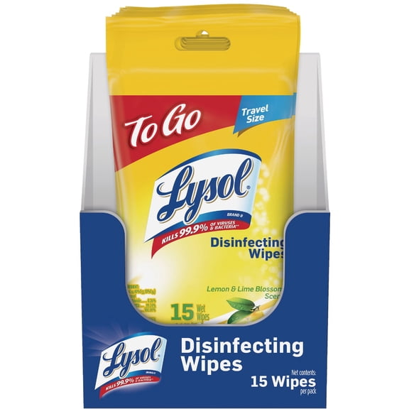 Lysol® Disinfecting Wipes, Lemon & Lime Blossom, 7" x 6", 15 Wipes Per Pack, Case Of 48 Packs