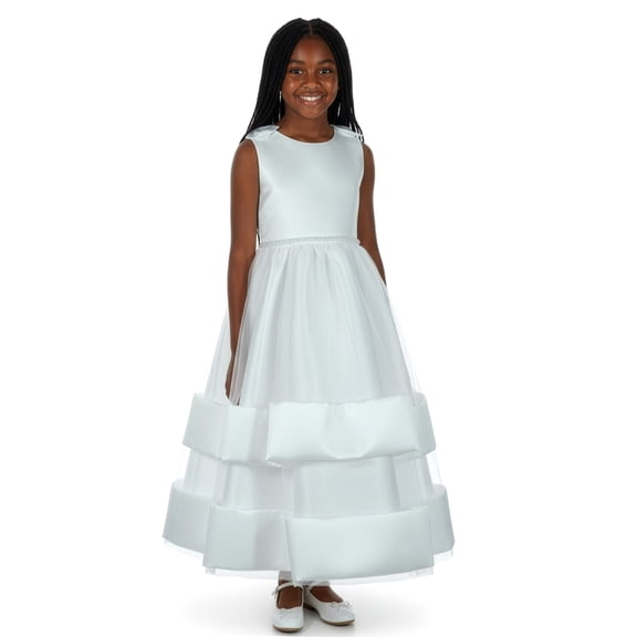 Bonnie Jean Girls' Shantung Pearl Communion Dress - white, 16 (Big Girls)