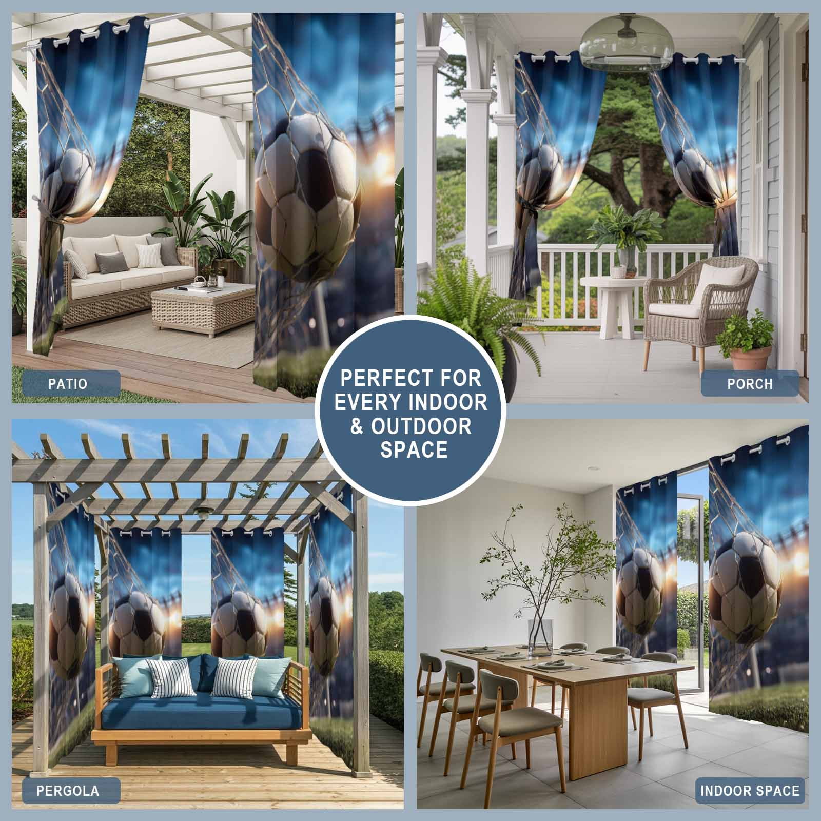 Football Match Outdoor Curtains for Patio, Evening Match Dramatic Soccer Sport Green Grass Sunshade Privacy Drapes Grommet Waterproof Outside Curtains for Porch/Cabana/Balcony 54"x 108", 1 Panel
