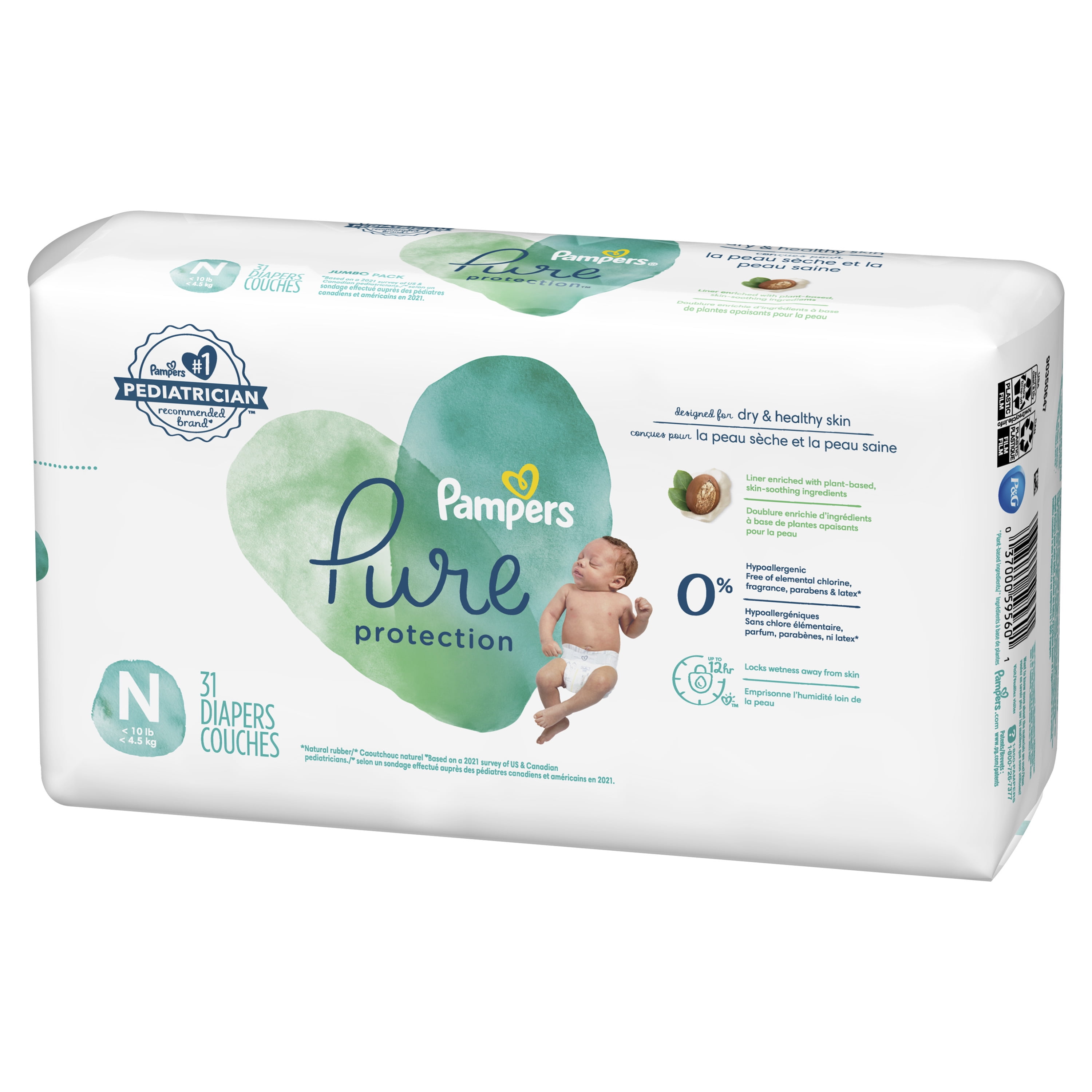  Pampers Pure Protection Diapers Newborn - Size 0, 76 Count,  Hypoallergenic Premium Disposable Baby Diapers : Baby