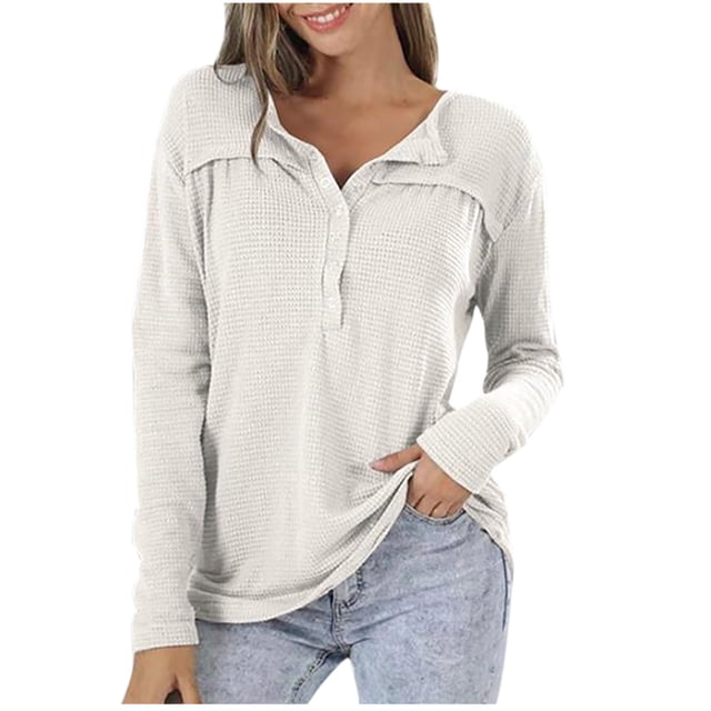 vdgthytj Hauts Grande Taille pour Femmes à Boutons devant, Col à Revers, Chemisiers à Manches Longues, Automne, Décontractés, Amples, Chandails à Enfiler