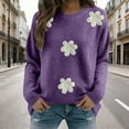 thumbnail image 6 of Women's Embroidered Beaded 3D Floral Sweater, Machine Knit Crewneck Pullover, Dimensional Floral Applique Blouse, Elegant Floral Embroidery Top, Holiday Party Sweater for Women Purple XL, 6 of 9