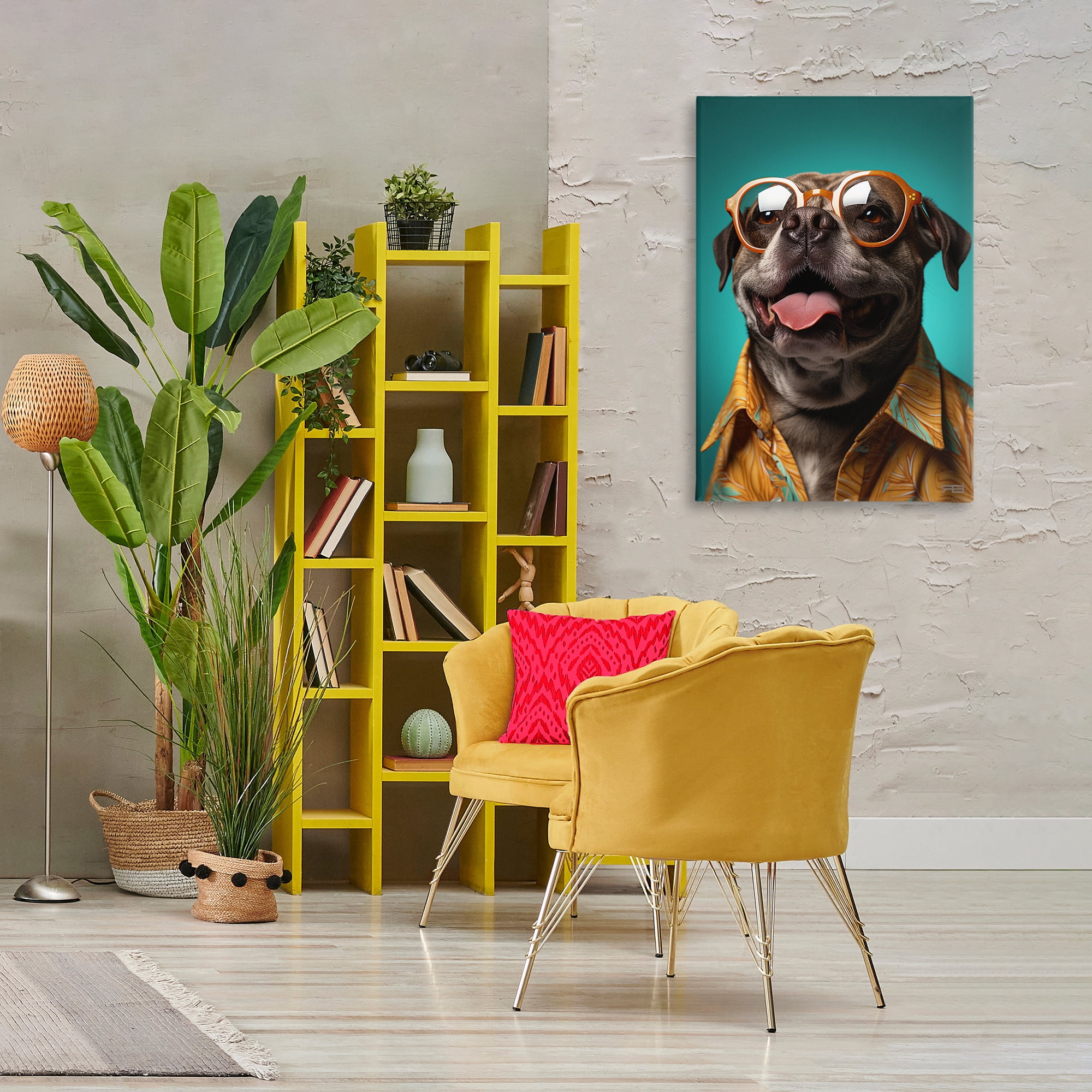 Stupell Industries Fashion Dog Friend Animals & Insects Painting Gallery Wrapped Canvas Art Print Wall Art, 24 x 36