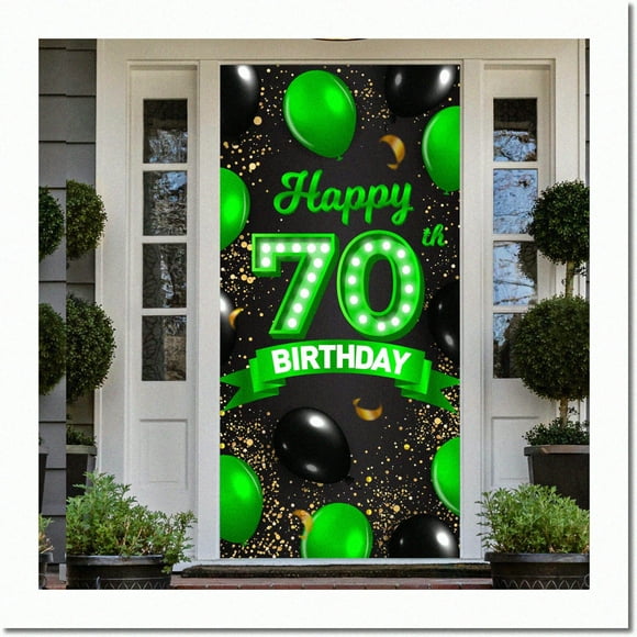 Celebrate 70th Birthday Extravaganza - Vibrant Green & Black Party Kit: Banner, Backdrop, Confetti Balloons, Cheers to 70 Years! Perfect Women's Bday Decor & Gift Supplies - Party in Style!