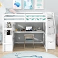thumbnail image 3 of Full Size Stairway Loft Bed High Study Loft Bed w/Desk,Drawers &Shelves for Teen Adult,Multi-functional Dorm Bed Wooden Bedframe w/Cubbies &Storage Staircase for Bedrooom, No Box Spring Needed (White), 3 of 18