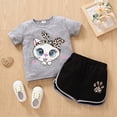 thumbnail image 2 of Caqnni Toddler Baby Girl Summer Clothes Bow Floral Letter Print Short Sleeve Shirt Shorts Set Summer Outfit 2Pcs Summer Playwear Beach Outfits 5-6 Years,Gray, 2 of 6