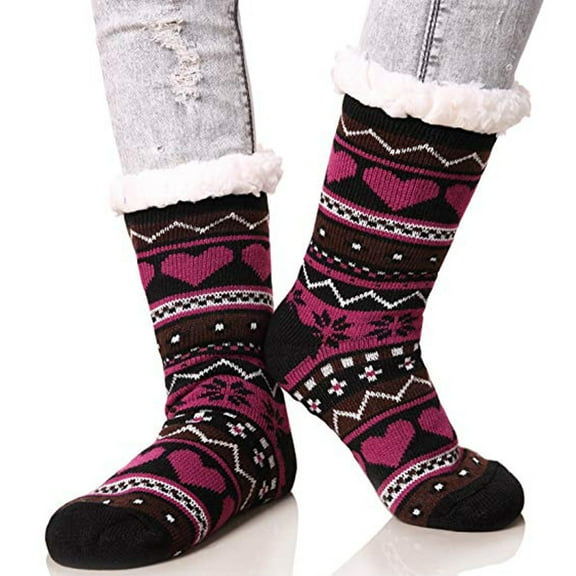 Dyfzdhu Women Winter Super Soft Warm Cozy Fuzzy -lined Heart Pattern With Gripp