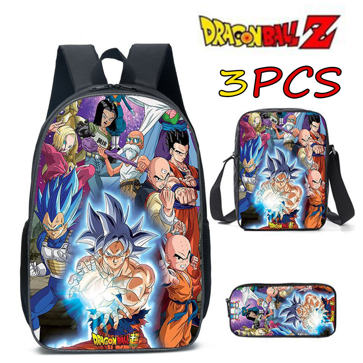 3pcs/set Dragon Ball Z Backpack Anime Cartoon Super Saiyan Goku Student