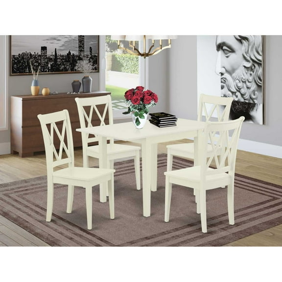 East West Furniture Norden 5-piece Dining Set with Wood Seat in Linen White
