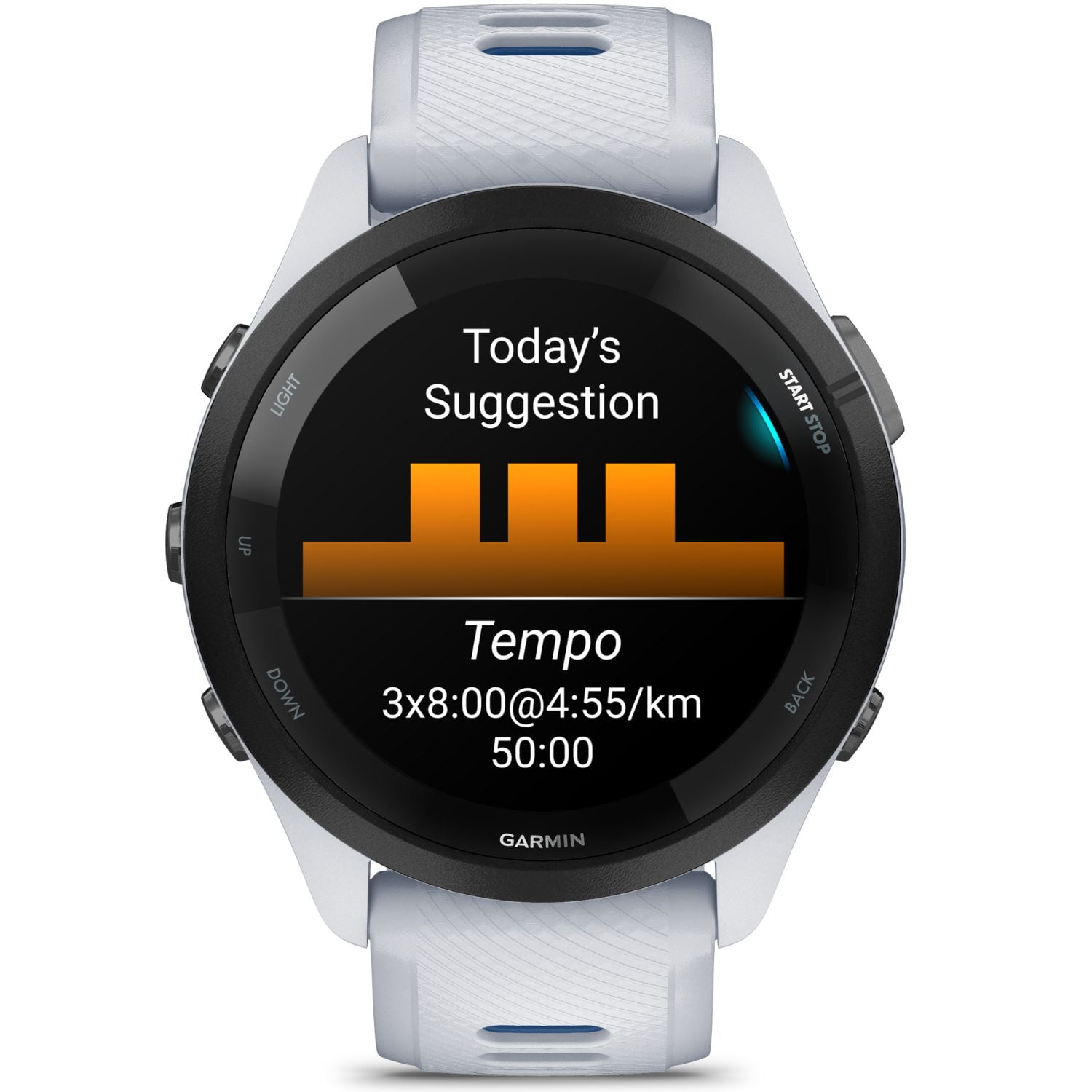 Garmin Forerunner 265 GPS Smartwatch, Whitestone/Tidal Blue Bundle with Deco Essentials Charging Dock for Garmin Venu 3 + Silicone Dust Cover + USB Type C Charging and Sync Cable
