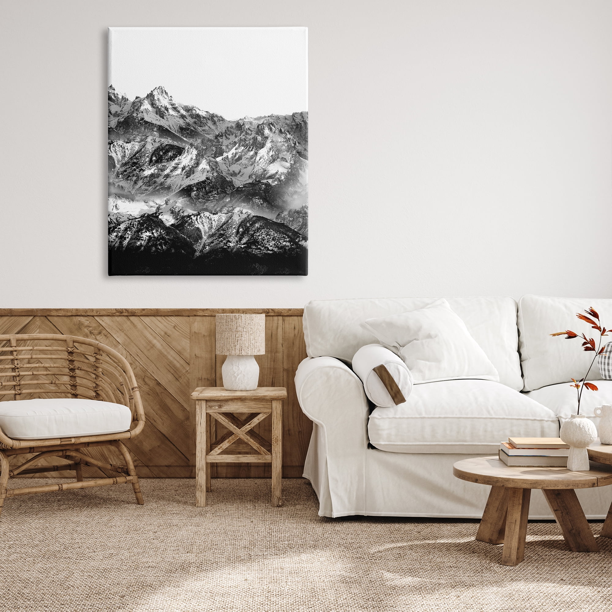 Stupell Indtries Snow Cap Mountains High Contrast Black White Landscape,36 x 48,Design by Shelley Lake