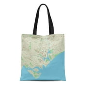 SIDONKU Canvas Tote Bag Brown City Map of Singapore Well Organized Separated Layers Reusable Shoulder Grocery Shopping Bags Handbag