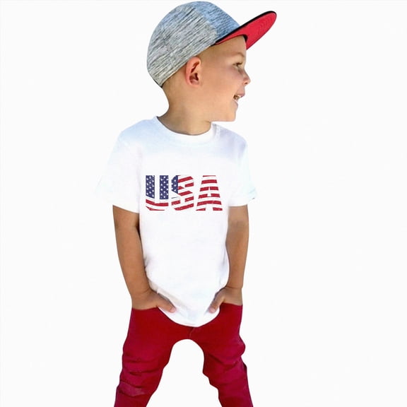 BOBOGOJP USA American Flag Shirts Little Kids Boys Girls 4th of July Patriotic T-Shirt Toddler Summer Short Sleeve White for Size 1 Year