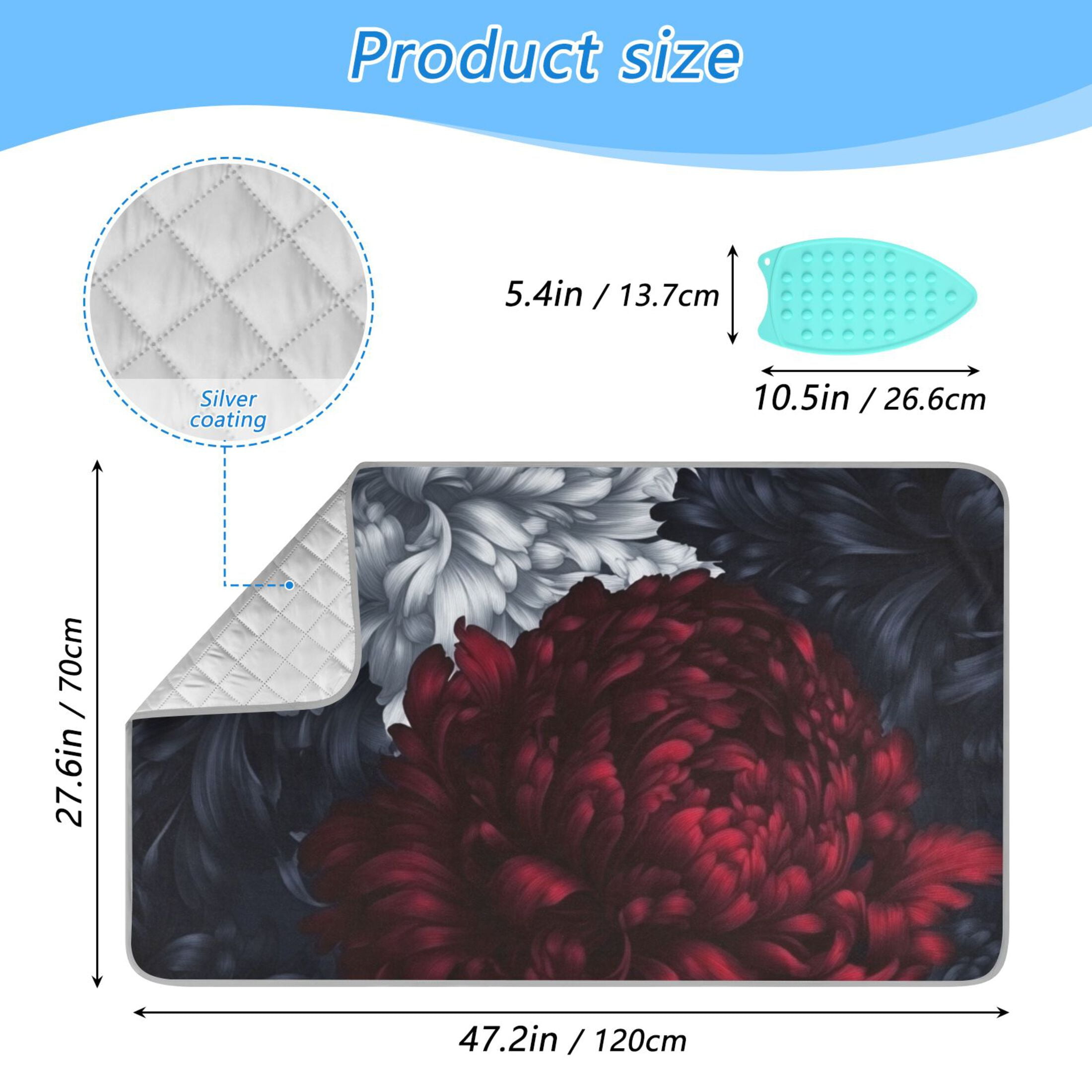 Red and White Flowers Ironing Mat Blanket for Table Top Travel Portable Ironing Board Pad 47.2x27.6 Inch