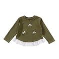 thumbnail image 5 of ITSAME Girls Long Sleeve T-Shirt Bow Lace Ruffle Hem Crew Neck Knit Ribbed Shirt Kids Fashion Casual Tops Army Green Size 6, 5 of 10