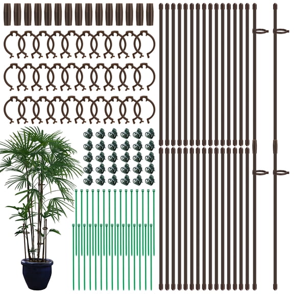 topjuju 135 Pcs Plant Support Stakes, Brown Height Adjustable Garden Single Stem Plant Stake with Clips, Connect Pipe and Plant Ties, Plant Stick for Orchid Rose Peony Peppers Amaryllis Tomato