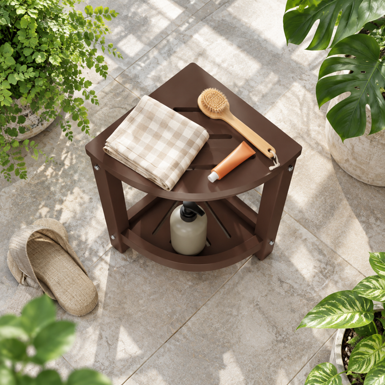 Brown Corner Shower Stool Bench with Storage for Bathroom and Outdoor ...