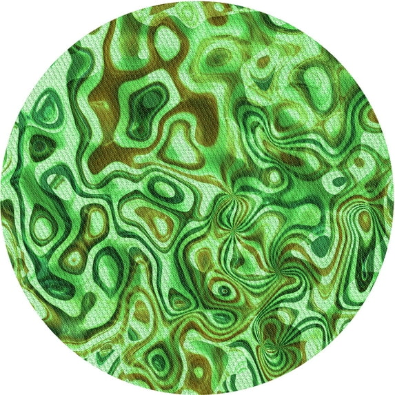 Ahgly Company Machine Washable Indoor Round Transitional Emerald Green Area Rugs, 4' Round