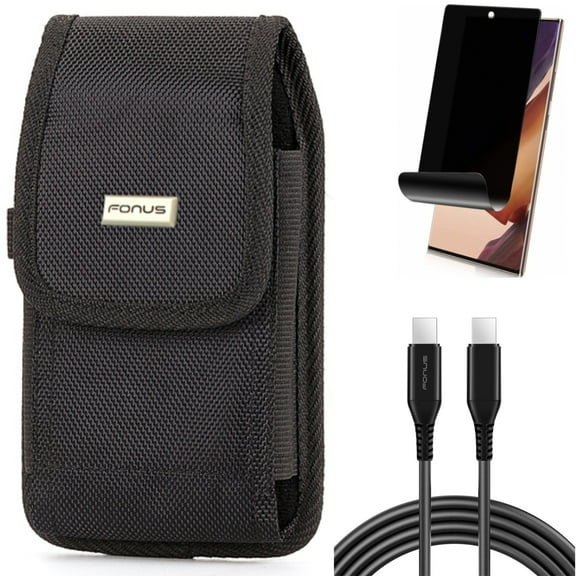 Case Belt Clip & 10ft Long USB-C Cable & Privacy Screen Protector for Samsung Galaxy Note 20 Ultra (6.9") - Combo with Rugged Holster & PD Fast Charger Cord Power & TPU Film Anti-Peep