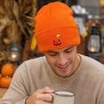 thumbnail image 6 of Fabrcox Halloween Cuffed Knit Beanie Hat for Adults and Teens, Unisex Soft Warm Beanie with Embroidered Pumpkin Pattern, Holiday Party Costume Accessories, 6 of 8