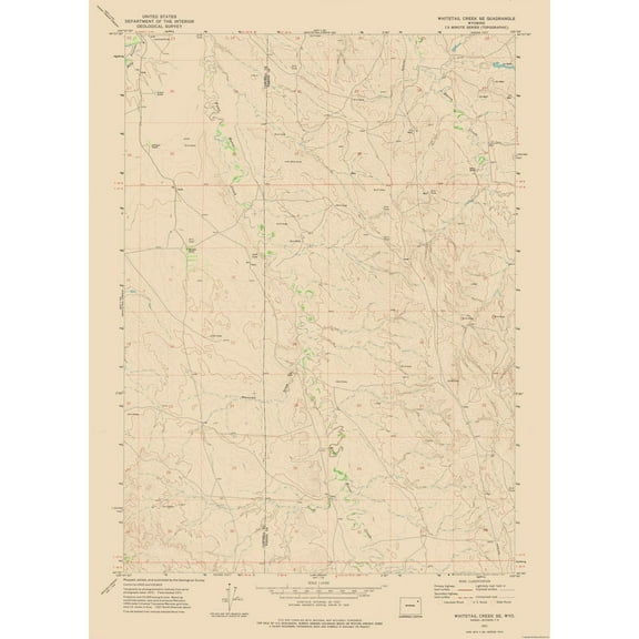 Topographical Map - Whitetail Creek South East Wyoming Quad - USGS 1971 - 23 x 31.85 - Vintage Wall Art