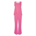 thumbnail image 4 of Conjunto de 2 piezas para mujer: chaleco sin mangas y pantalones anchos, estilo boho informal, color liso, mezcla de poliéster y spandex, 4 of 5