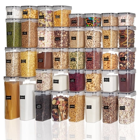 Vtopmart Airtight Food Storage Containers Set, 38pcs Plastic Kitchen and Pantry Organization Canisters, Black