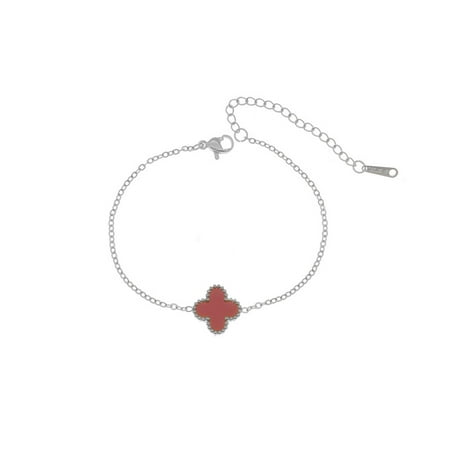 Double-sided four-leaf clover single flower simple bracelet niche titanium steel 18K gold collarbone chain women s jewelry