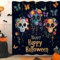 thumbnail image 3 of Day of The Dead Shower Curtain Gothic Halloween Mexican Gothic Sugar Skeleton Spooky Funny Skull Flower Butterfly Hispanic Style Abstract Holiday Bath Curtain 66x72in, 3 of 5
