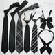 thumbnail image 1 of Corbata negra gris a cuadros a rayas para niña, lazo para niño, estilo anudado a mano, sin nudos, accesorios cortos para pareja, 1 of 5