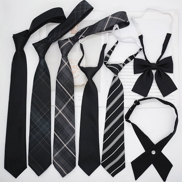 Corbata negra gris a cuadros a rayas para niña, lazo para niño, estilo anudado a mano, sin nudos, accesorios cortos para pareja