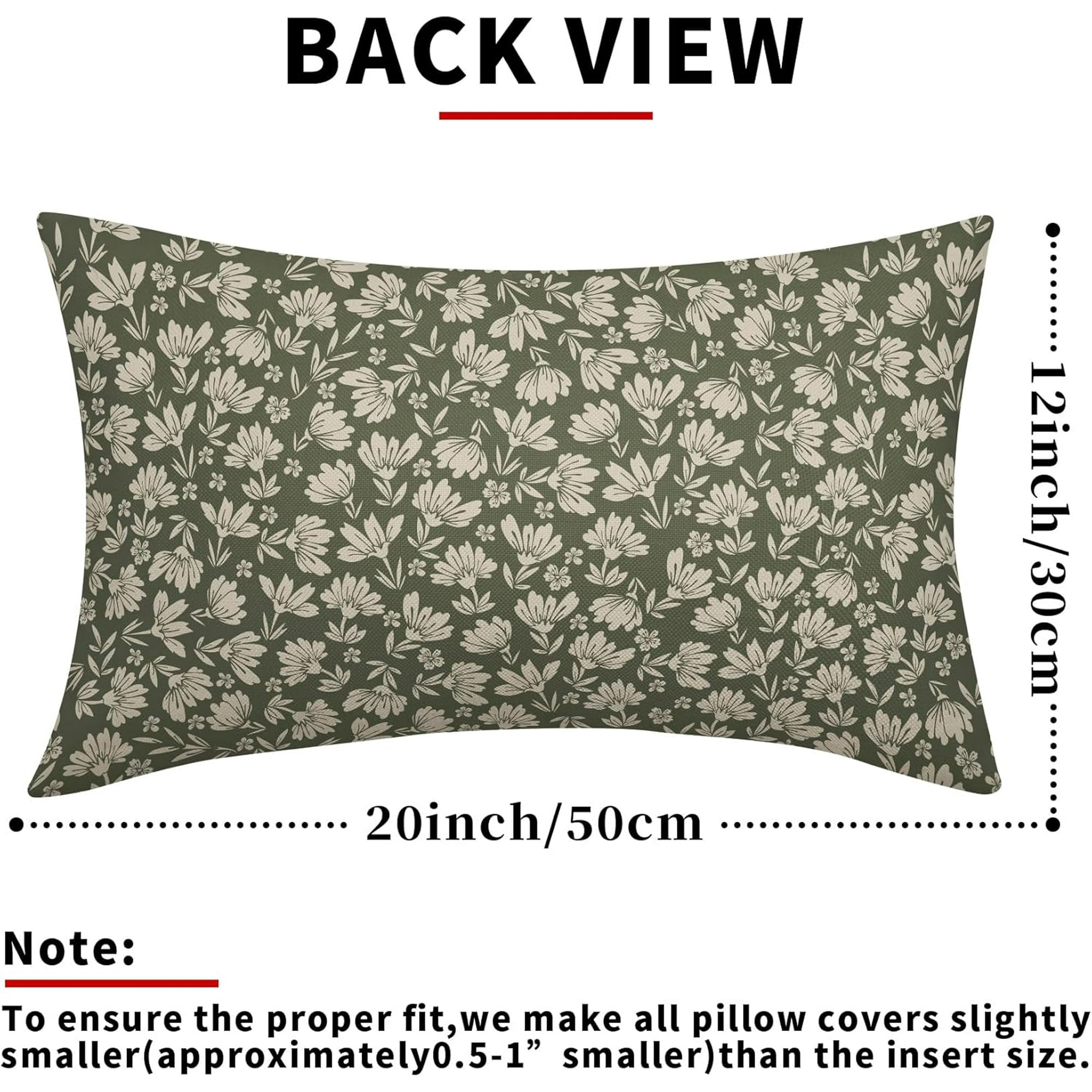 Sage Green Block Print Lumbar Pillow Covers 12x20 Inch Set of 2, Rustic Cottage Style Cream Floral Decorative Throw Pillow Cases Cushion Covers Vintage Decoration Gift Farmhouse Sofa Couch Bed Decor