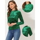 thumbnail image 2 of Camiseta Allegra K casual de manga larga con cuello redondo y parte superior de terciopelo para mujer Verde XS, 2 of 4