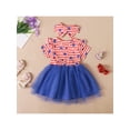 thumbnail image 3 of Arvbitana 1-6 Years Toddler Baby Girl 4th of July Princess Dress Ruffle Short Sleeve Stars and Stripes Print Tulle Tutu Dress Headband 2Pcs Independence Day Set, 3 of 8