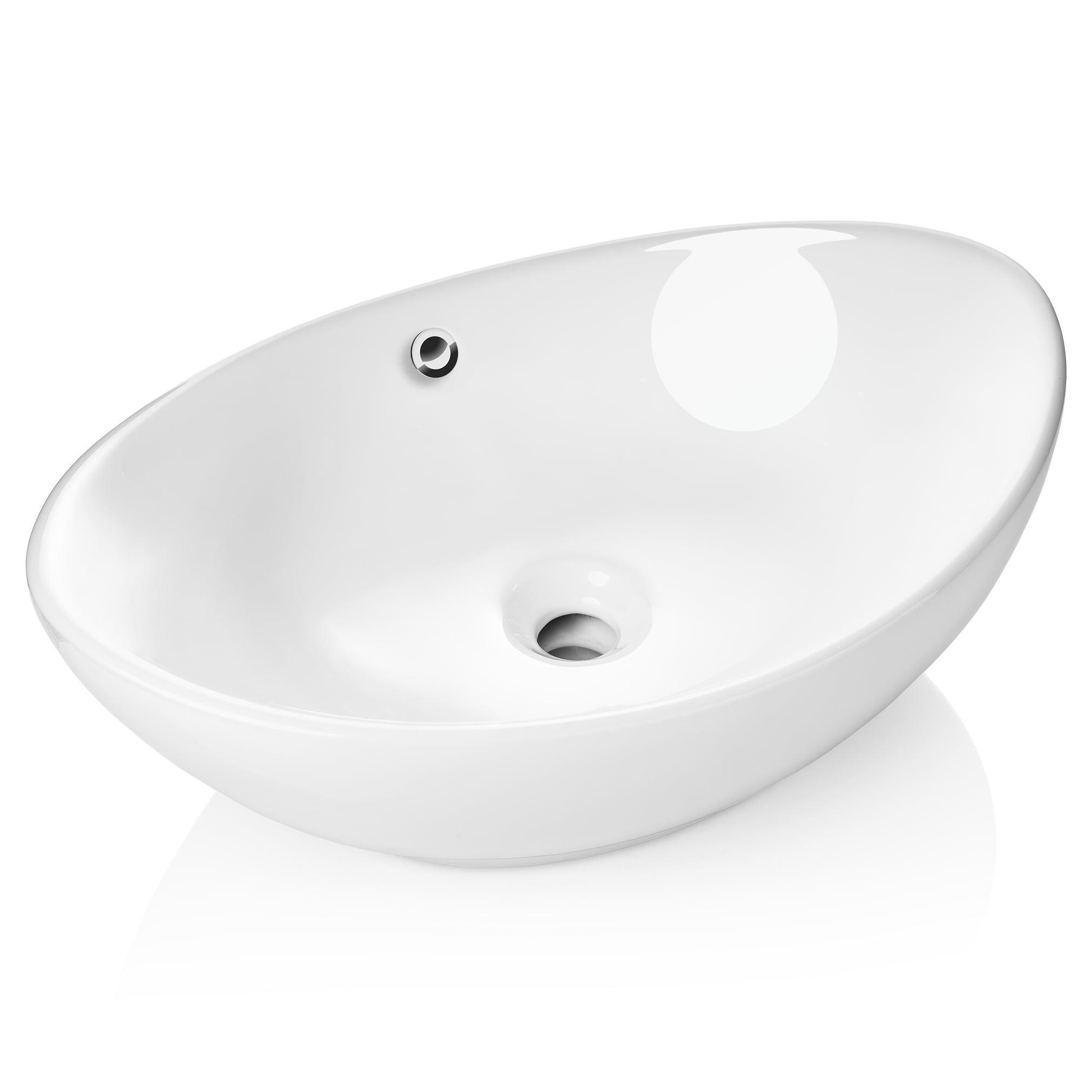 Miligoré 23" x 15" Oval White Ceramic Vessel Sink - Modern Egg Shape Above Counter Bathroom Vanity Bowl