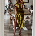 thumbnail image 5 of ClodeEU Women's Striped V Neck Short Sleeve Side Split Midi Dress,Soft Knit Casual Summer Dress Yellow,Women's Plus XXXL, 5 of 6