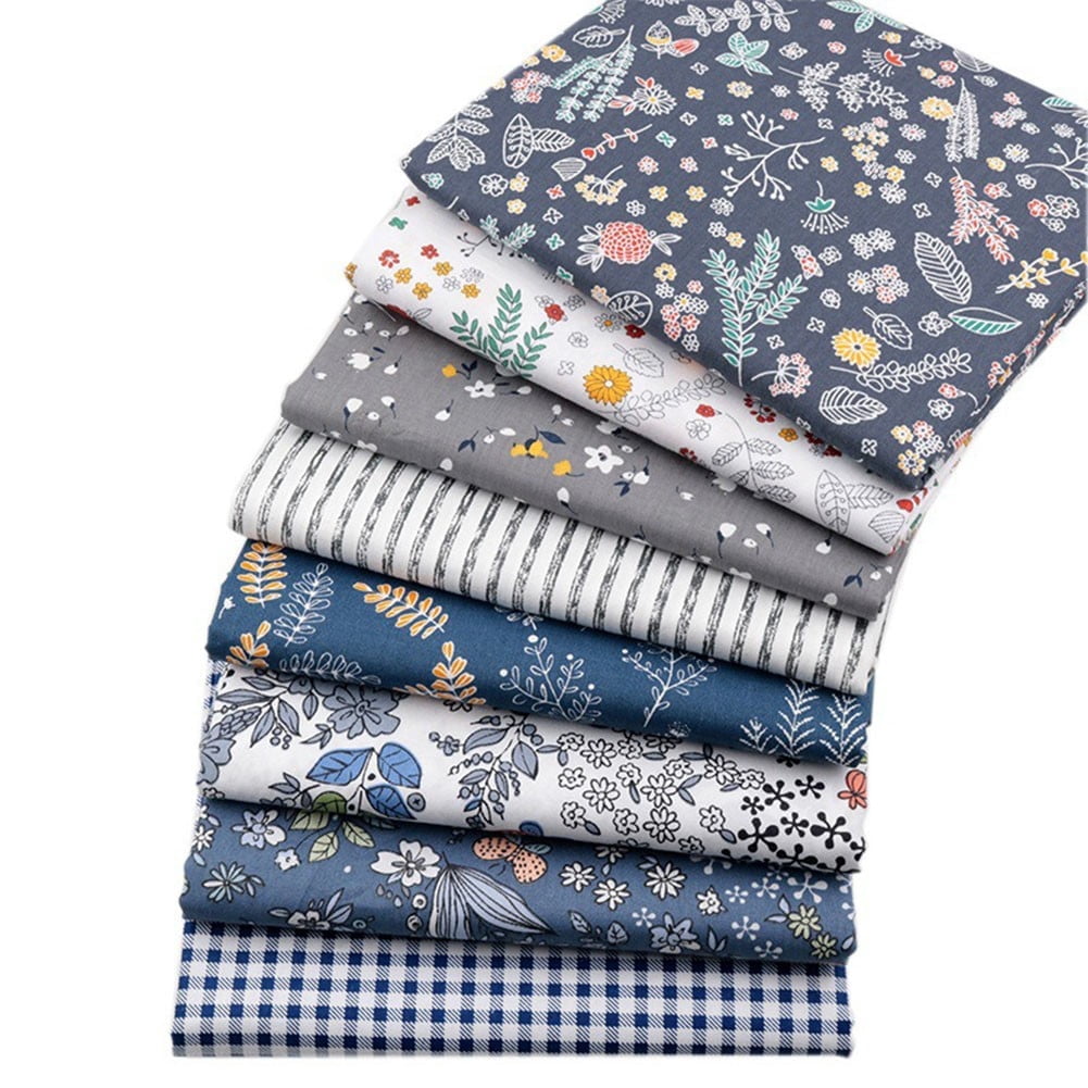 8pcs Pure Cotton Printed Gray Series Floral Fabric Diy Handmade Patch Sewing Set
